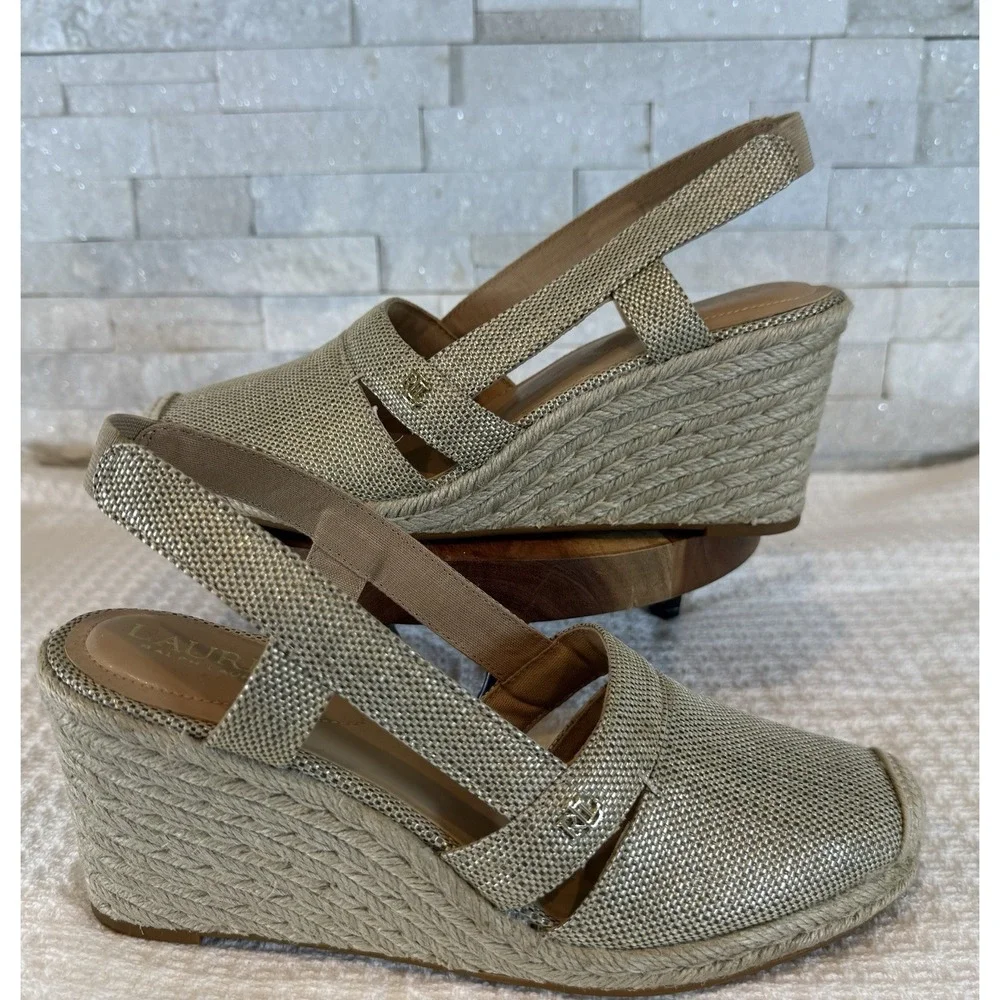 Lauren Ralph Lauren Penelopie Wedge Sandals Beige 9B